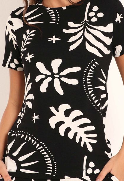 Blusa Feminina Manga Curta Gola Canoa Adão Black